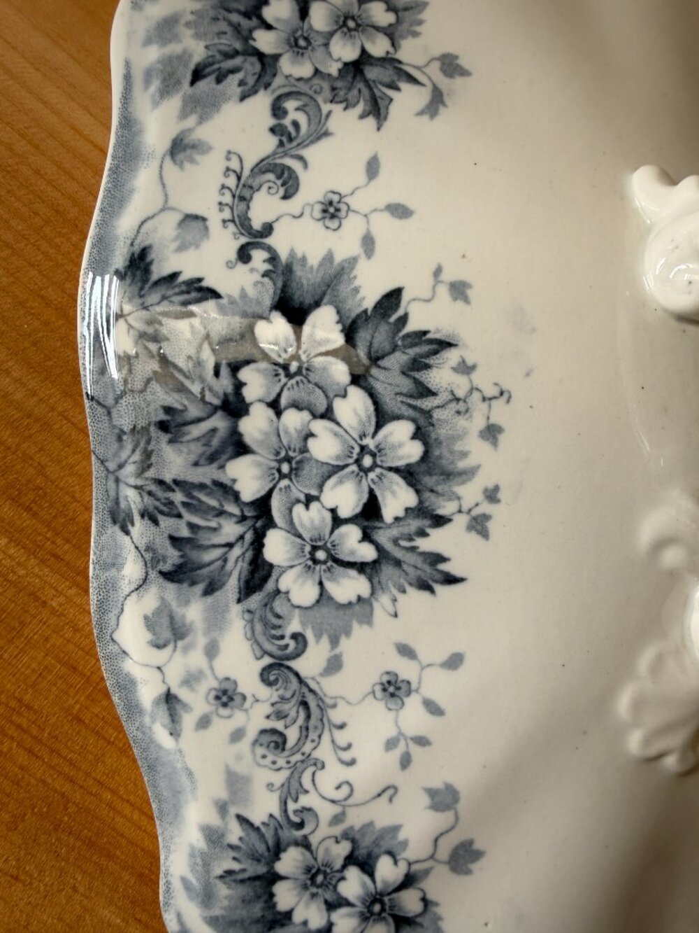 Antique 1893 JHW & Sons Stratford Blue Gray Transferware Tureen | Lidded Dish - Picture 10 of 13
